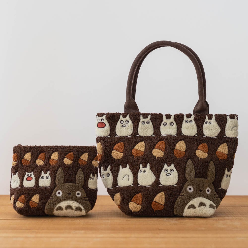 My Neighbor Totoro Fluffy Series Embroidery Tote Bag - Totoro & Acorn Brown