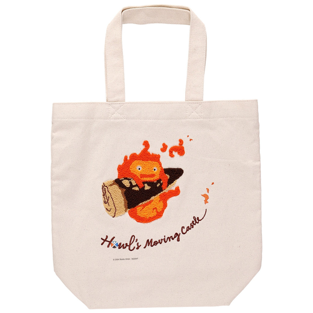 Howl's Moving Castle Embroidery Canvas Tote Bag - Calcifer in Panic｜Studio Ghibli