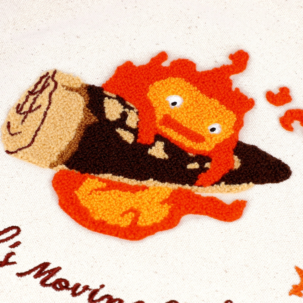 Howl's Moving Castle Embroidery Canvas Tote Bag - Calcifer in Panic｜Studio Ghibli
