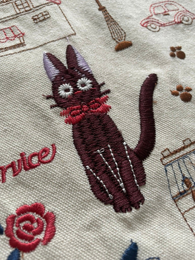 Kiki's Delivery Service Embroidery Tote Bag - Jiji in Koriko Town｜Studio Ghibli