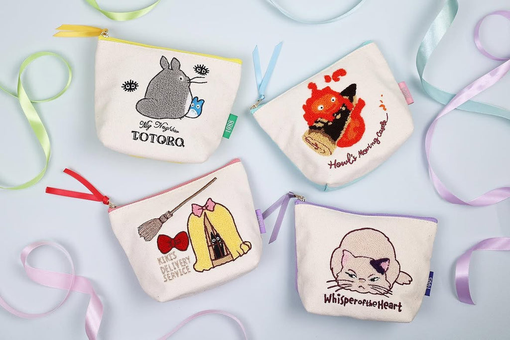 Howl's Moving Castle Calcifer Embroidery Pouch -Macaron Colour Canvas |Studio Ghibli