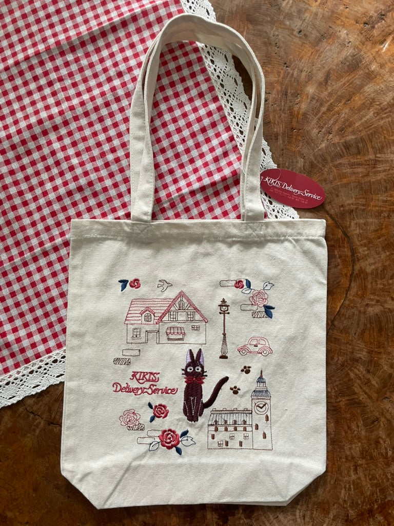Kiki's Delivery Service Embroidery Tote Bag - Jiji in Koriko Town｜Studio Ghibli