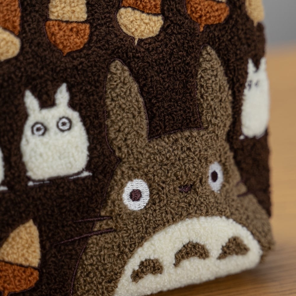 My Neighbor Totoro Fluffy Series Embroidery Tote Bag - Totoro & Acorn Brown