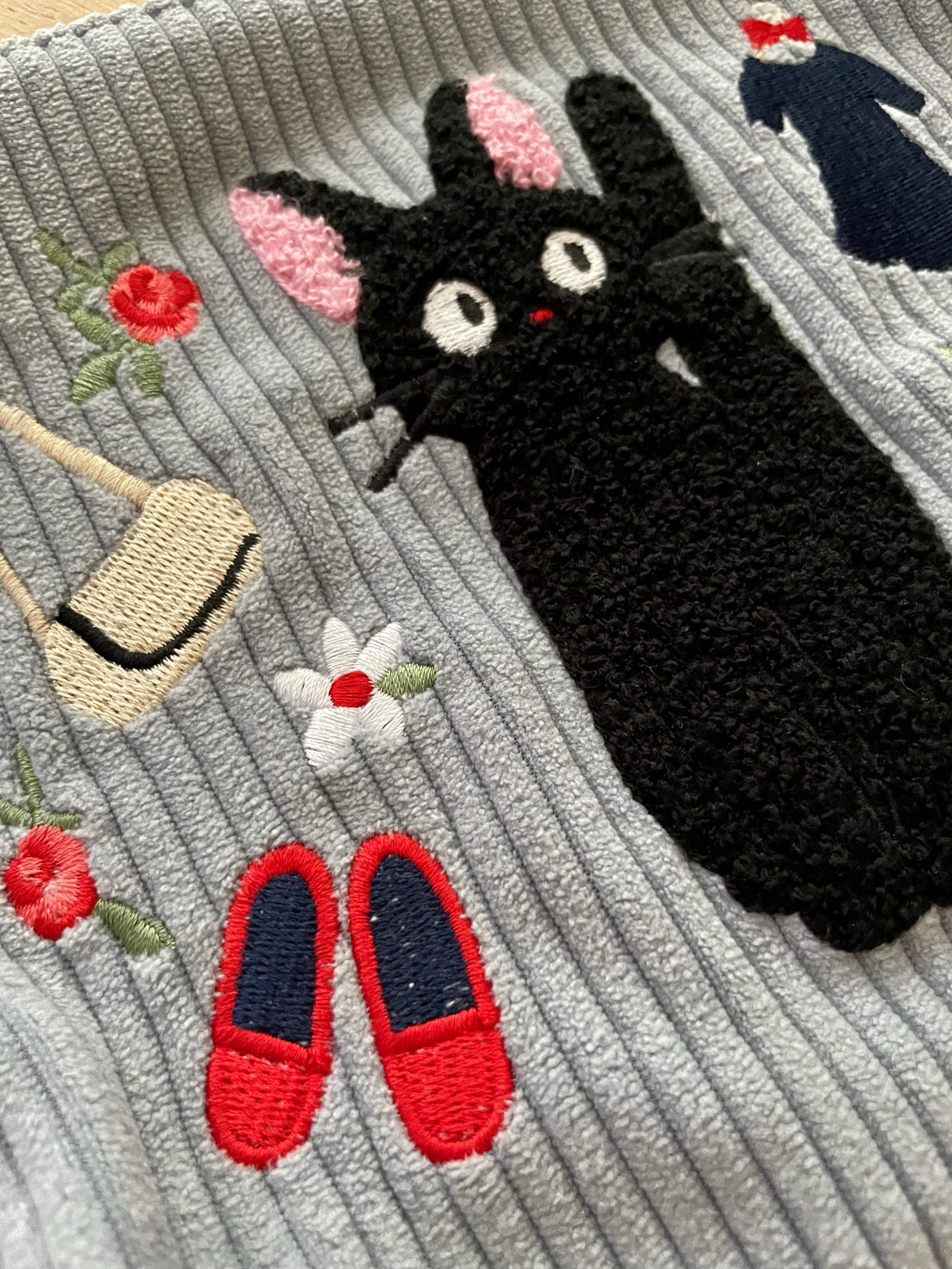 Kiki's Delivery Service Corduroy Velvet Embroidery Pouch | Clutch - Jiji and Kiki's Closet | Clutch - Studio Ghibli