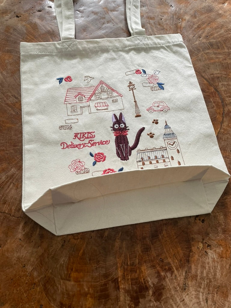 Kiki's Delivery Service Embroidery Tote Bag - Jiji in Koriko Town｜Studio Ghibli