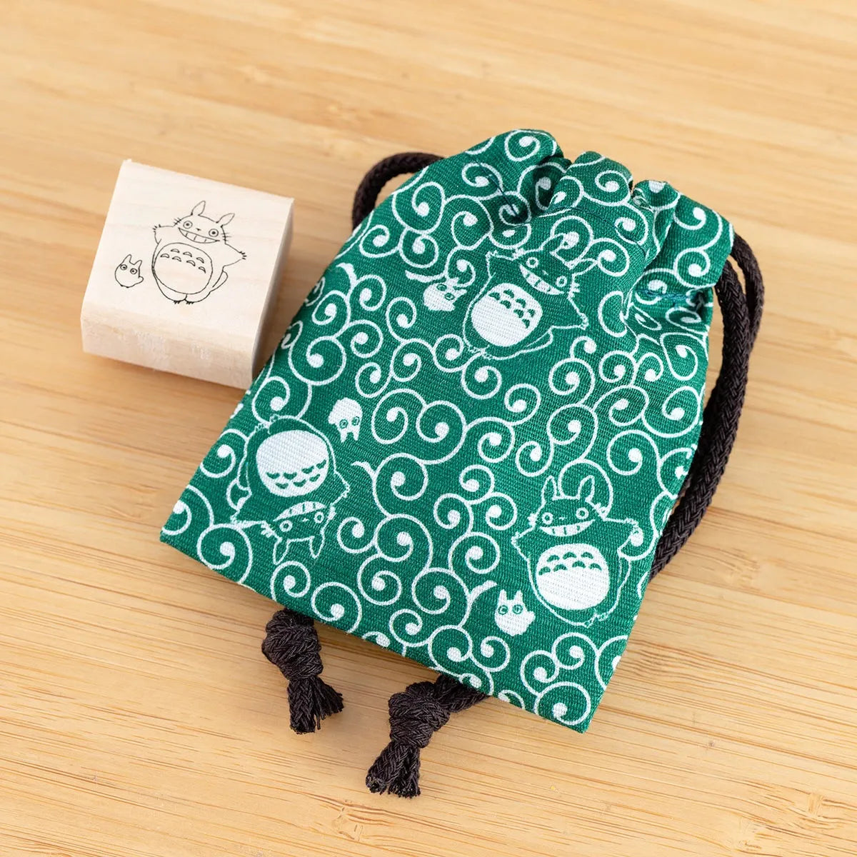 My Neighbor Totoro Stamp with Drawstring Bag – Totoro & Karakusa Pattern | Studio Ghibli