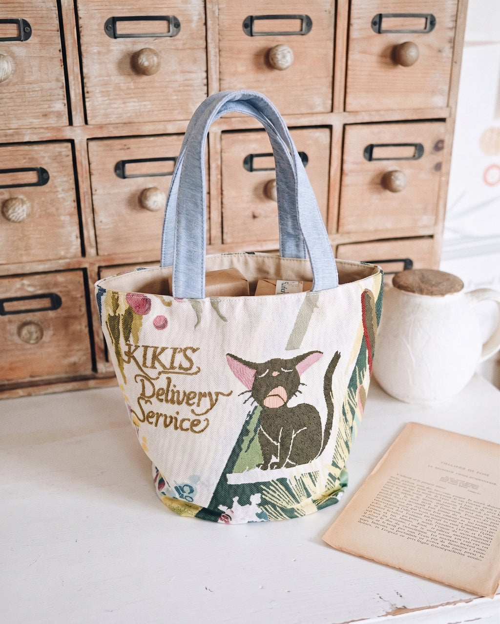 Kiki's Delivery Service Gobelin tapestry Tote Bag - Jiji Yawning ｜Studio Ghibli