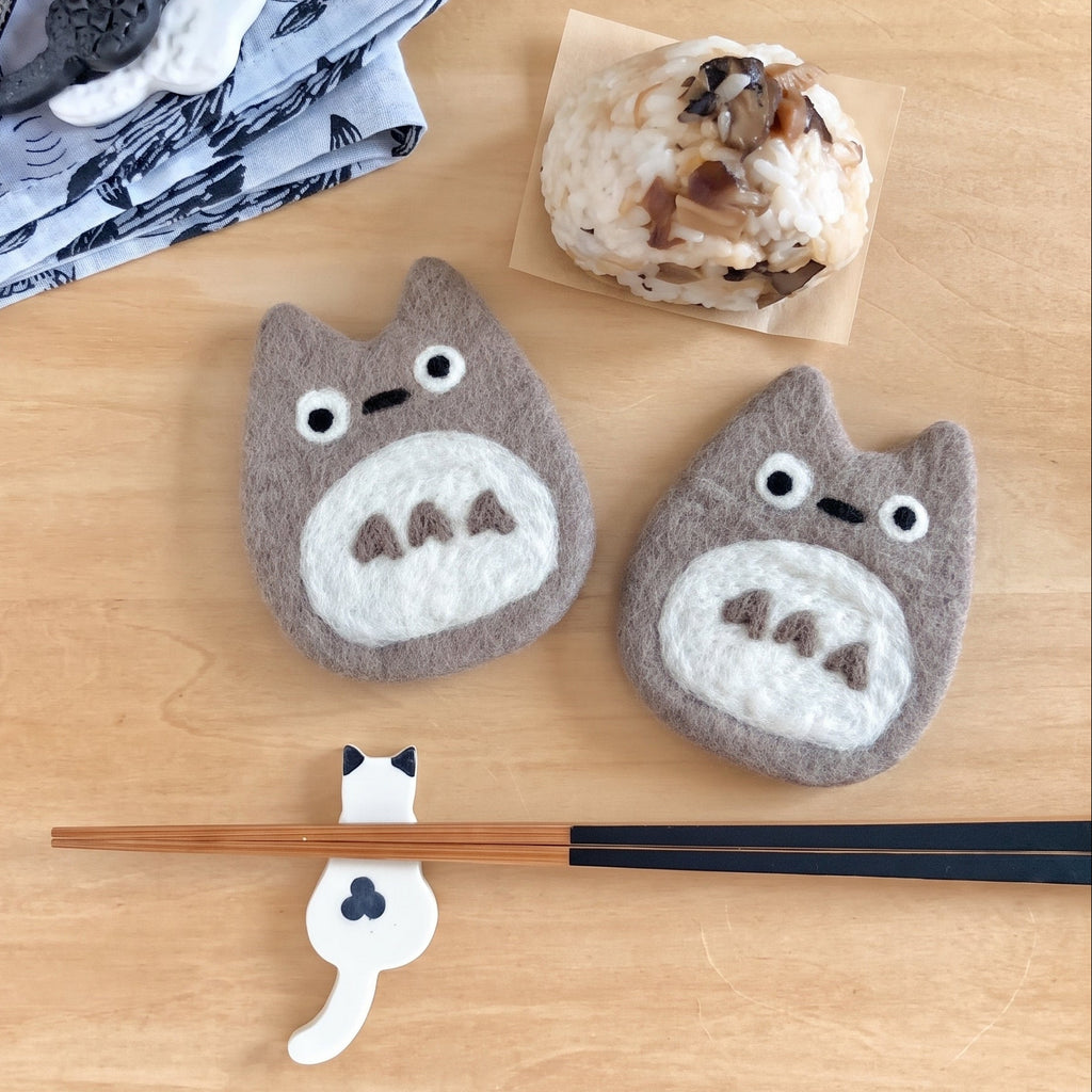 My Neighbor Totoro Handmade Felted Wool Coaster - Grey Totoro | Studio Ghibli