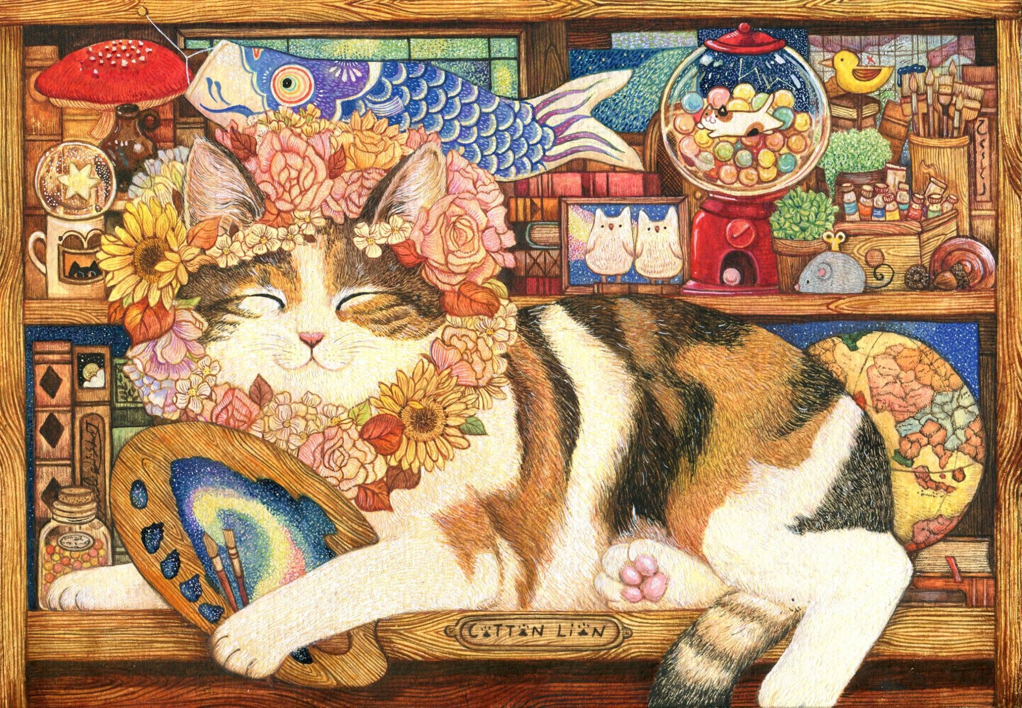 Cotton Lion Cat Art Postcard H