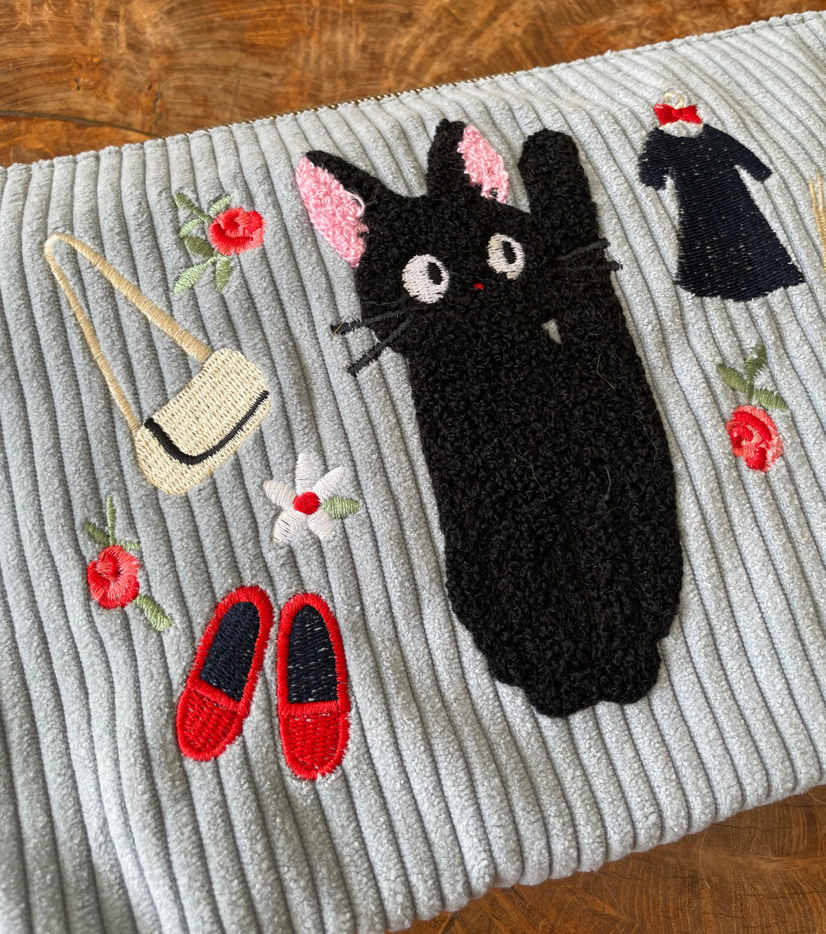 Kiki's Delivery Service Corduroy Velvet Embroidery Pouch | Clutch - Jiji and Kiki's Closet | Clutch - Studio Ghibli