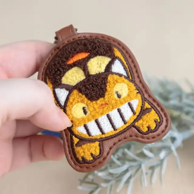 My Neighbor Totoro Fluffy Series Embroidered Bag Charm | Key Ring - Catbus & Bus Stop