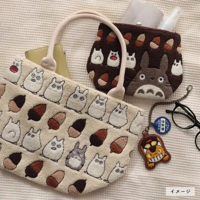 My Neighbor Totoro Fluffy Series Embroidered Bag Charm | Key Ring - Catbus & Bus Stop