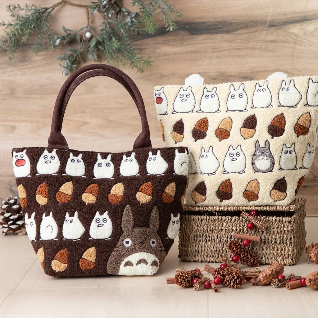 My Neighbor Totoro Fluffy Series Embroidery Tote Bag - Totoro & Acorn Ivory