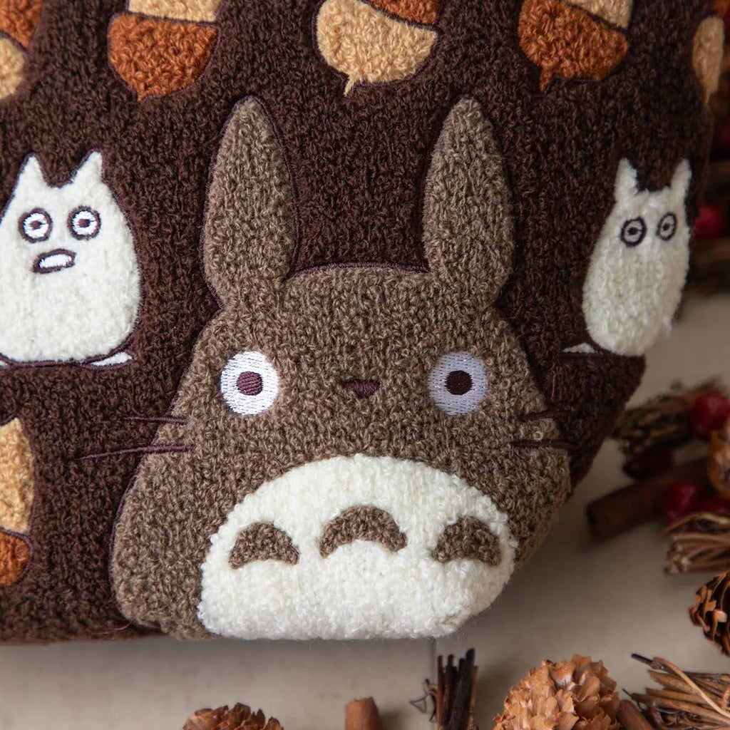 My Neighbor Totoro Fluffy Series Embroidery Pouch - Totoro & Acorn Brown