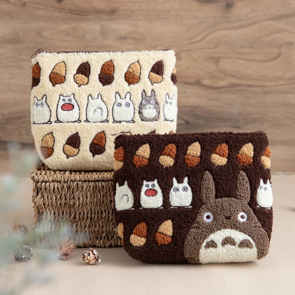 My Neighbor Totoro Fluffy Series Embroidery Pouch - Totoro & Acorn Brown