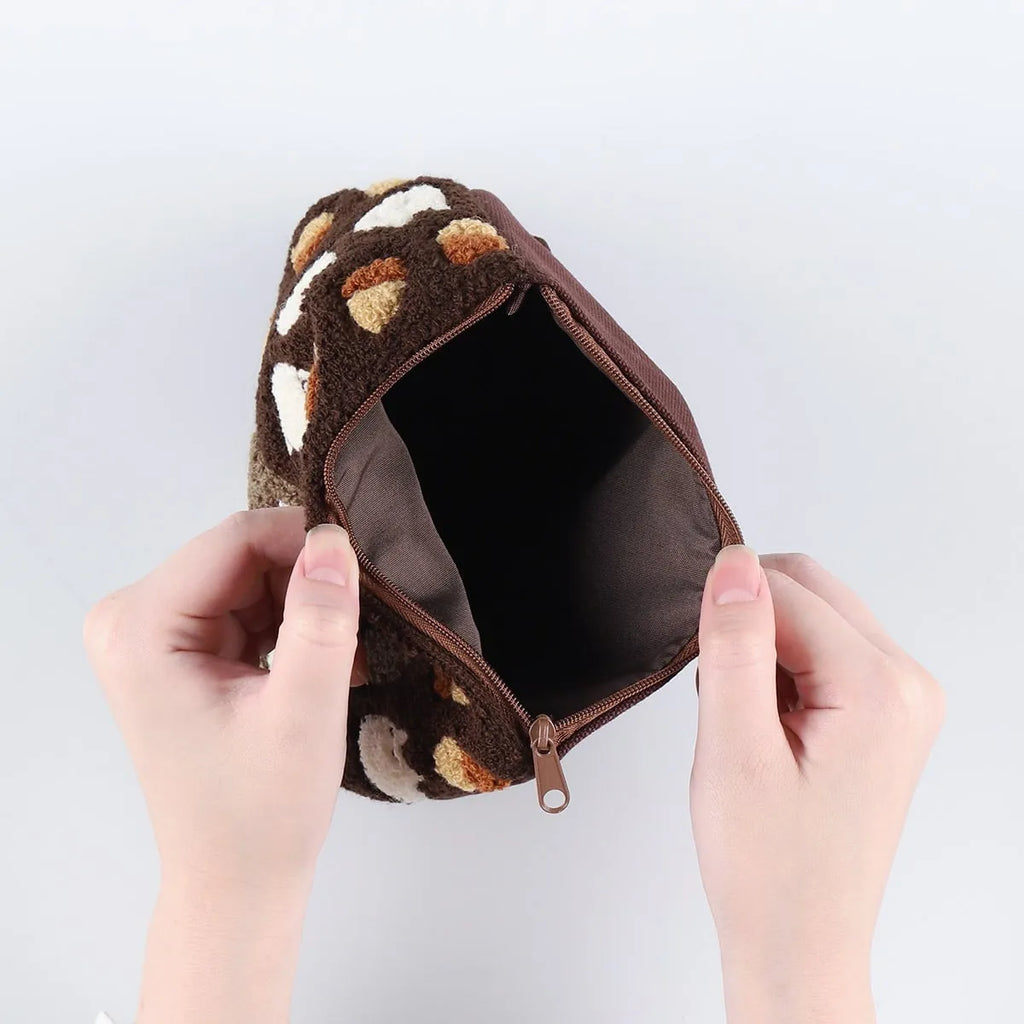 My Neighbor Totoro Fluffy Series Embroidery Pouch - Totoro & Acorn Brown