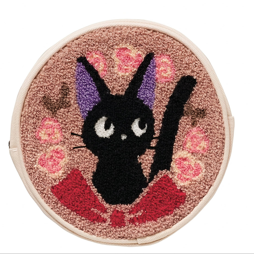Kiki's Delivery Service Jiji Rose Wreath Round Pouch | Studio Ghibli