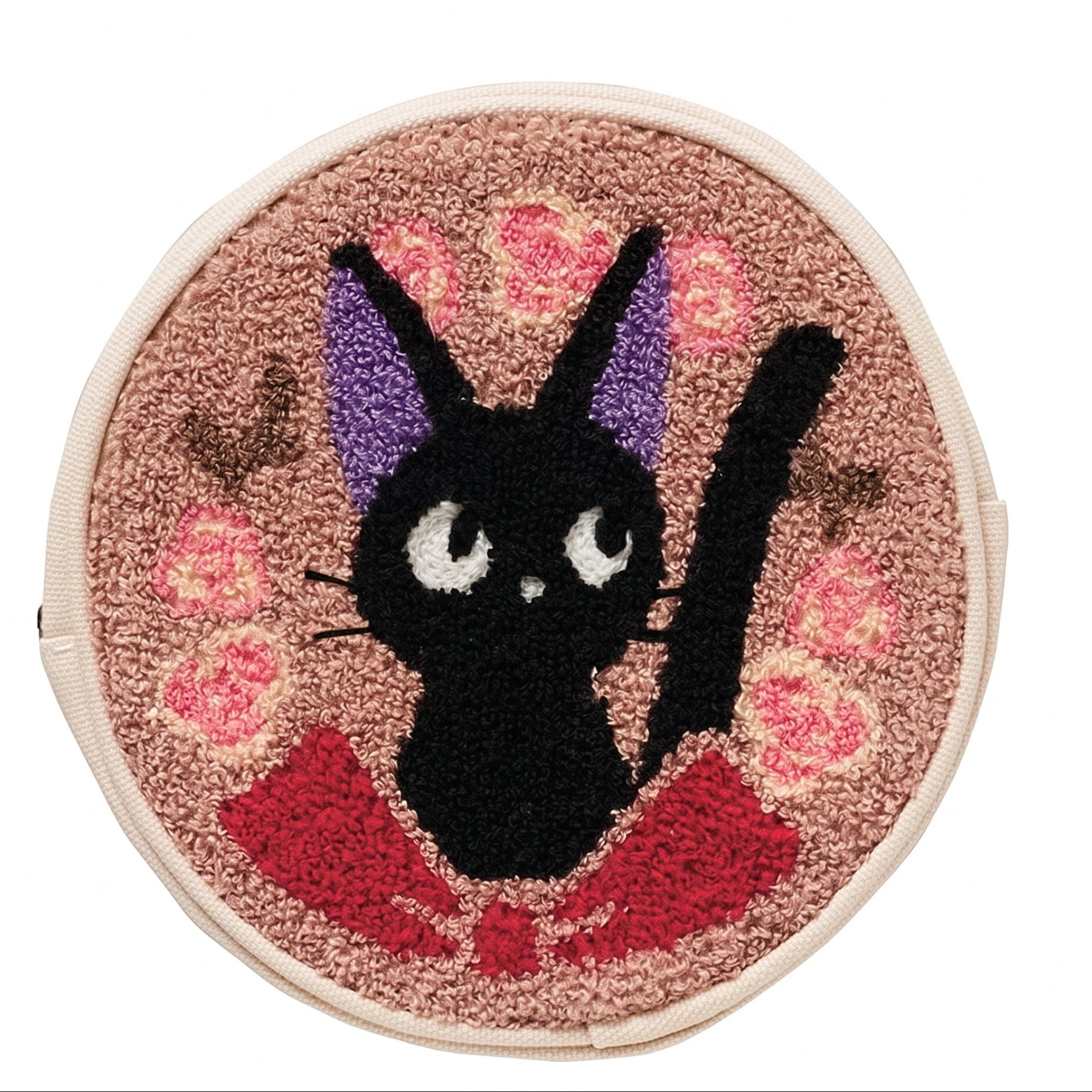 Kiki's Delivery Service Jiji Rose Wreath Round Pouch | Studio Ghibli
