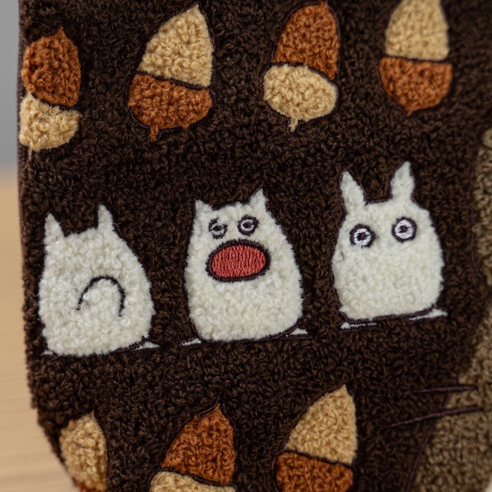 My Neighbor Totoro Fluffy Series Embroidery Pouch - Totoro & Acorn Brown