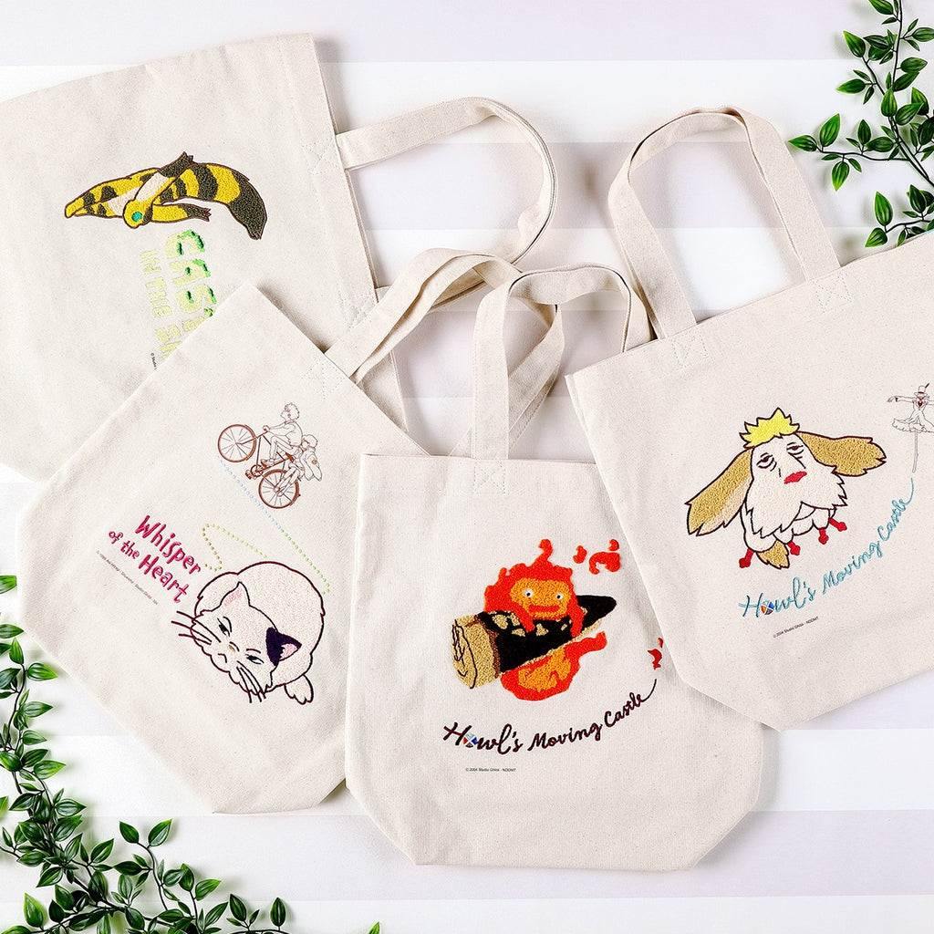 Howl's Moving Castle Embroidery Canvas Tote Bag - Calcifer in Panic｜Studio Ghibli