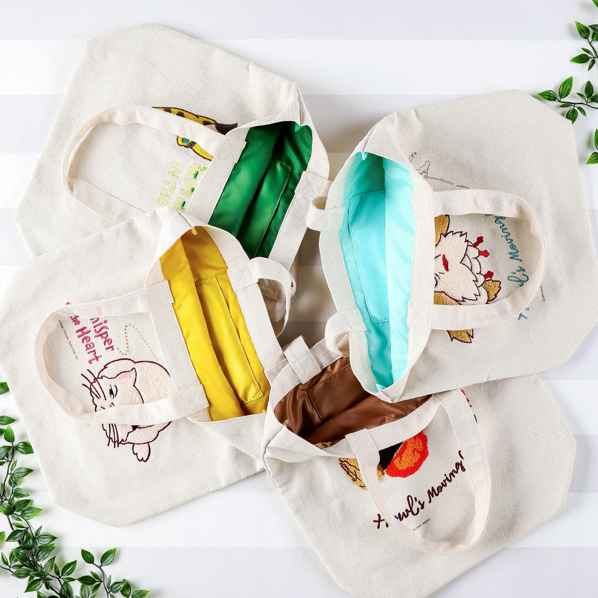Howl's Moving Castle Embroidery Canvas Tote Bag - Calcifer in Panic｜Studio Ghibli