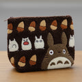 My Neighbor Totoro Fluffy Series Embroidery Pouch - Totoro & Acorn Brown