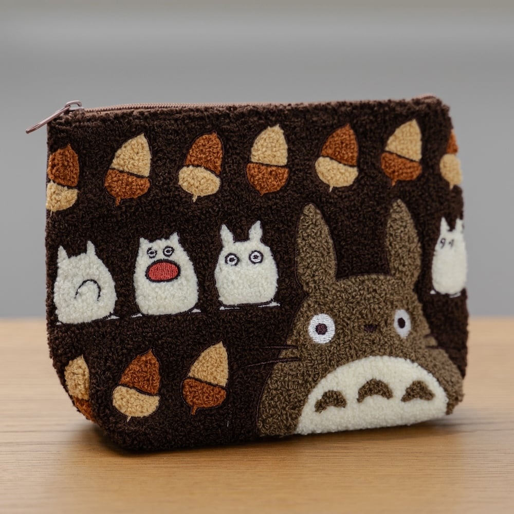 My Neighbor Totoro Fluffy Series Embroidery Pouch - Totoro & Acorn Brown