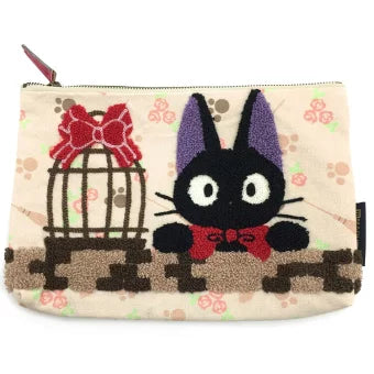 Kiki's Delivery Service Peeking Jiji Cat Embroidery Large Pouch | Clutch - Studio Ghibli