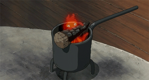 Howl's Moving Castle Embroidery Canvas Tote Bag - Calcifer in Panic｜Studio Ghibli