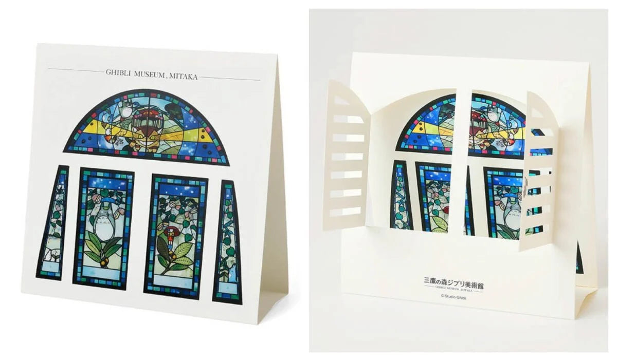 Ghibli Museum Exclusive Stained Glass Display Greeting Card – Totoro & Friends Waiting for the Catbus