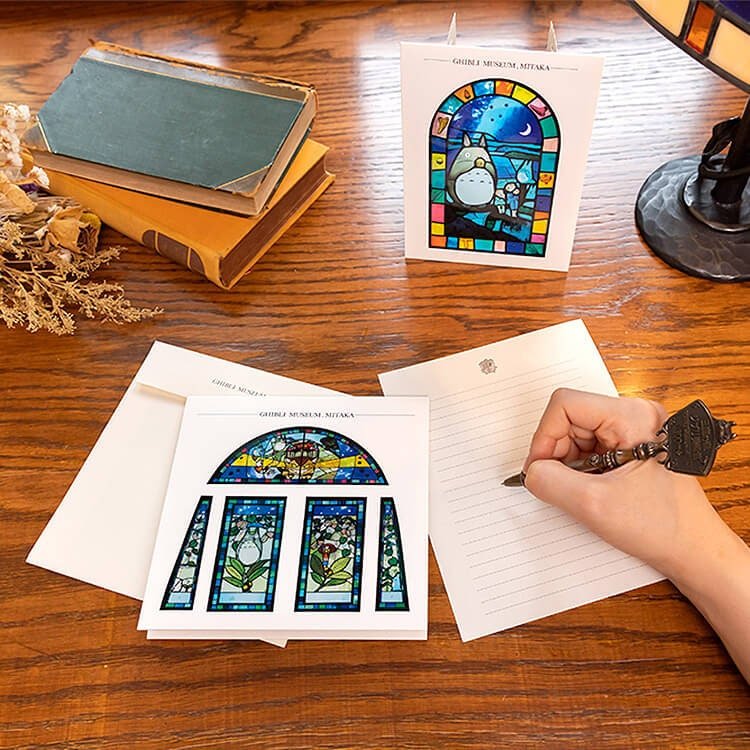 Ghibli Museum Exclusive Stained Glass Display Greeting Card – Totoro & Friends Waiting for the Catbus