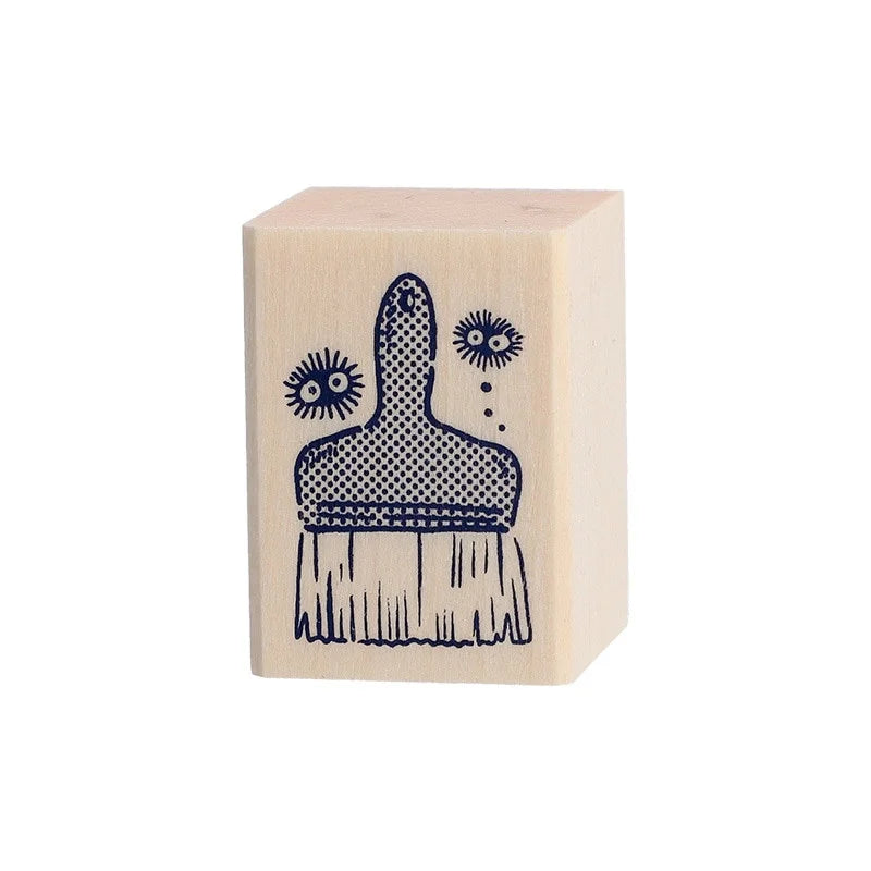 My Neighbor Totoro Wooden Rubber Stamp - Soot Sprites & Paintbrush | Beverly Japan | Studio Ghibli