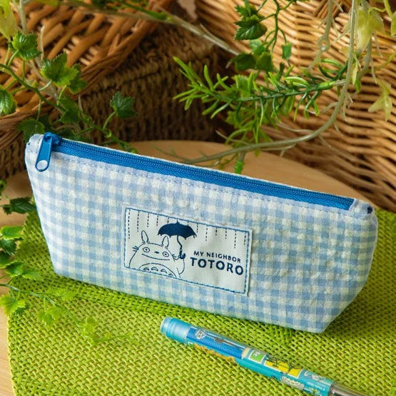 My Neighbor Totoro Baby Blue Gingham Check Pencil Case| Pen Pouch - Studio Ghibli