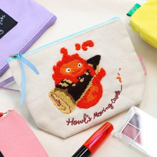 Howl's Moving Castle Calcifer Embroidery Pouch -Macaron Colour Canvas |Studio Ghibli