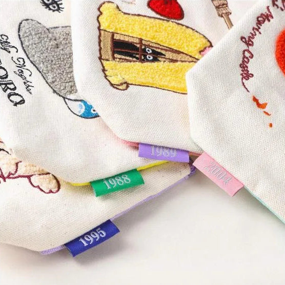 Howl's Moving Castle Calcifer Embroidery Pouch -Macaron Colour Canvas |Studio Ghibli