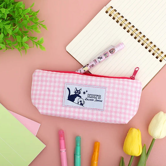 Kiki's Delivery Service Baby Pink Gingham Check Pencil Case| Pen Pouch - Studio Ghibli
