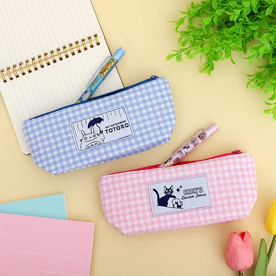 Kiki's Delivery Service Baby Pink Gingham Check Pencil Case| Pen Pouch - Studio Ghibli